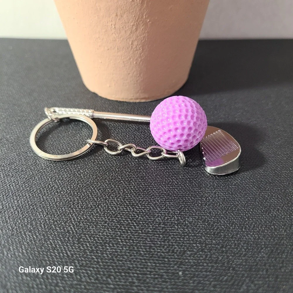 Purple Golf Ball & Club Keychain, Sports Keyring, Novelty Bag Charm, Women‎ NWOT